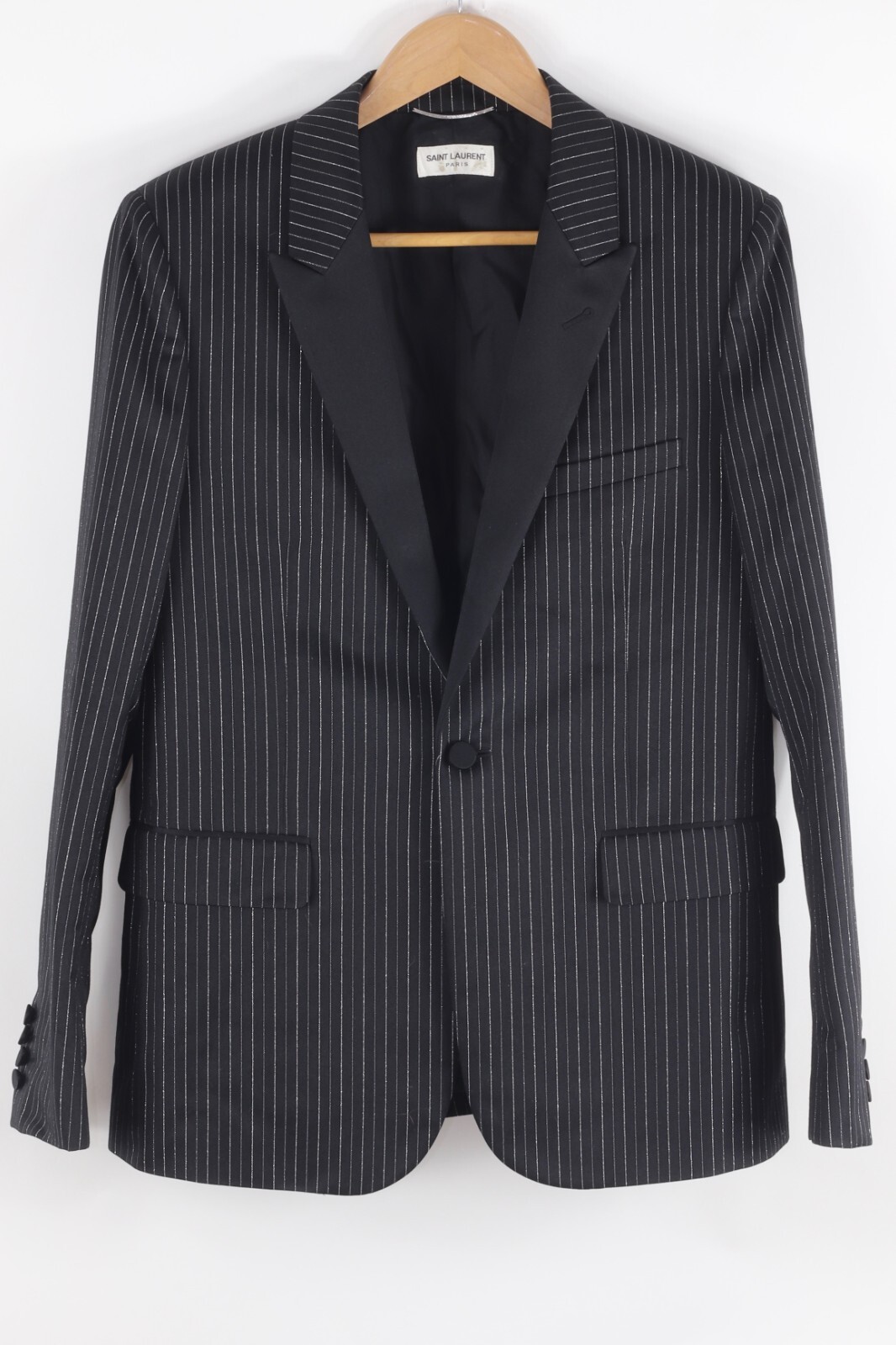 Giacca da smoking gessata Saint Laurent Paris taglia 54 (XL)