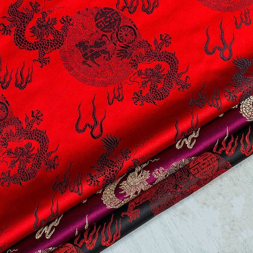 Chinese Brocade Fabric Dragon Design Costume DIY Silky Satin Retro 1M Cloth Soft - Picture 2 of 15