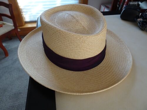 THE CARMEL HAT COMPANY - PANAMA STROHHUT - 23" - GRÖSSE 7 3/8 - BORDEAUX HUTBAND - Bild 2 von 3