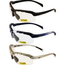 Global Vision 3 Pair C-2000 Safety Glasses Black Frame Blue Frame Silver Frame