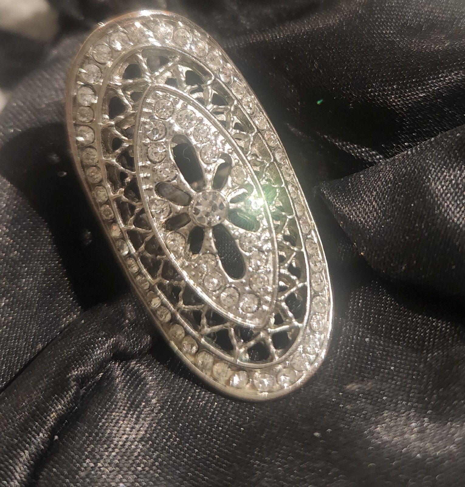 Vintage Statement Ring Silvertone Rhinestone + Je… - image 2