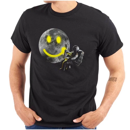 Space Astronaut Moon Happy Face Graffiti Womens or Mens Crewneck T Shirt Tee - product listing photo