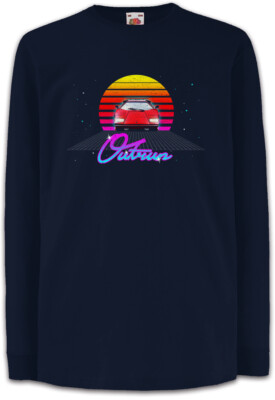 Outrun Kinder Langarm T-Shirt Gamer Geek Nerd Fun 8 16 Bit Arcade 90s 80s Techno