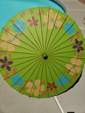 Vintage Japanese Asian Rice Paper Bamboo Umbrella flowers.