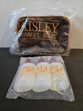 NOS BRAND NEW Avon Paisley Travel Toiletry Makeup Bag With 3 Bottles VINTAGE