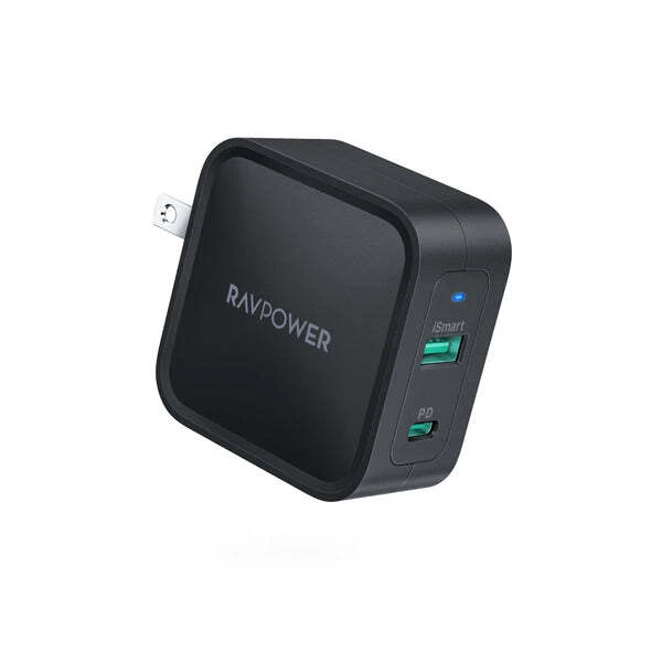 Cargador de pared RAVPOWER RP-PC133 ultra compacto 65 W doble puerto USB-A y C GaN Tech Foto 2 de 4