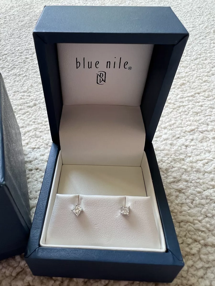 Blue Nile 14K Solid White Gold Princess Cut Diamond Stud Earrings