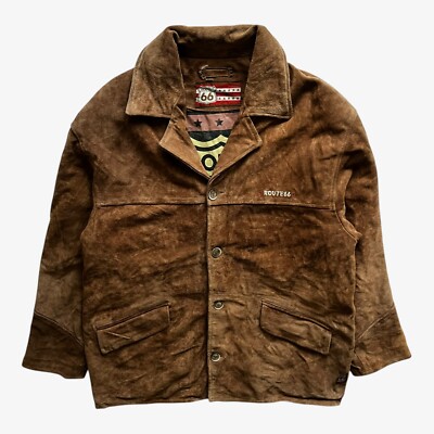 Vintage 90er Herren Route 66 braune Lederjacke, Chore Biker Motorrad Workwear