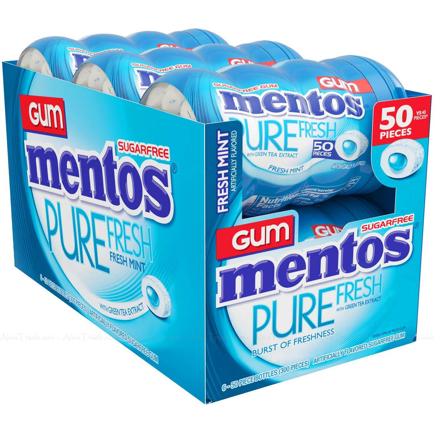 Mentos Pure Fresh Spearmint Chewing Gums Mint Breath Sugar Free Pack 6 x 50 Pcs - Image 3