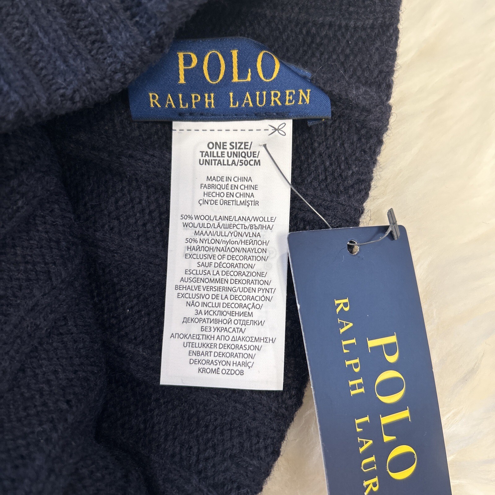 POLO RALPH LAUREN CAPPELLO TESCHIO UOMO MISTO LANA BERRETTO MARINO CON PONY ROSSO PP0054 NUOVO CON ETICHETTE