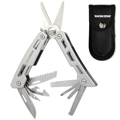 Workzone Multifunktionswerkzeug Multi Tool mit Tasche Schere Messer Edelstahl