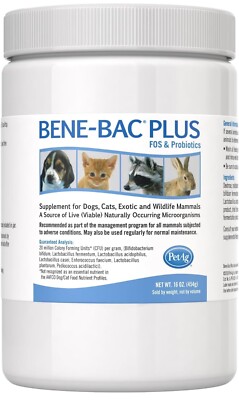 Pet-Ag Bene-Bac Plus - FOS & Probiotics for Dogs, Cats, Wildlife Mammals 16OZ
