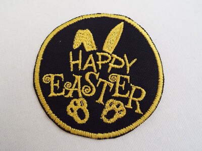 Gold Bunny Happy Easter Embroidered Iron-on Patch