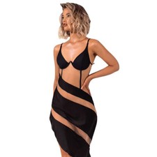 Women Fashion V-Neck See Through Sheer Mesh Bodycon Dress Party Dresses Clubwear