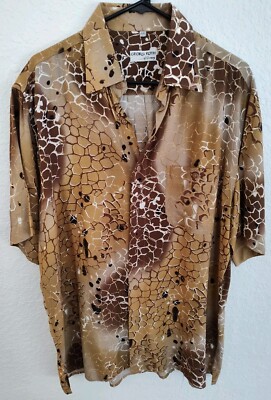 Georg Roth Germany Men's Large 41/42 Button Up Short Sleeve Shirt Gold Giraffe 