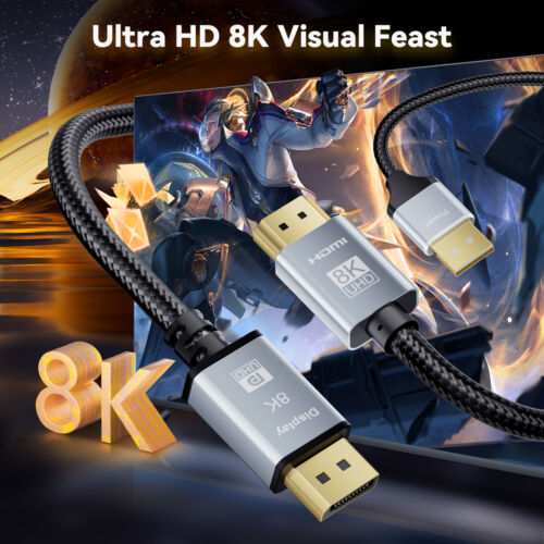 Active 8K HDMI 2.1 to DisplayPort DP 1.4 Cable 2m 4K 120Hz Adapter PS4 Apple TV - Picture 5 of 12