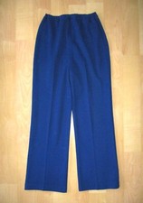 Vtg 60s 70s Blue Knit High Waist Mom Pants Wide Flare Leg Elastic Waist S/M