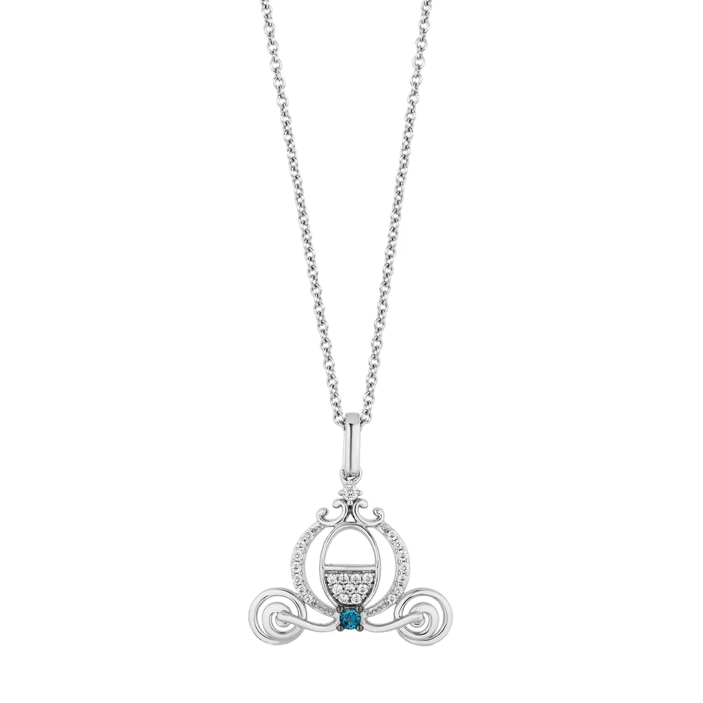 COACH Ciondolo carrozza diamante creato in laboratorio tondo 0 15 ct catena 18" placcato oro bianco 14 carati