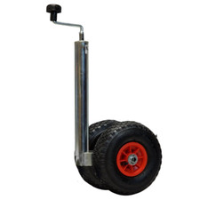 Jockey Wheel w/ Twin Balloon Tyre - Telescopic 48mm Tube Trailer Stand Max Load