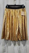 SMAK PARLOUR Gold Flare Elastic Waist Day Tripper Skirt Size LARGE**NWT**