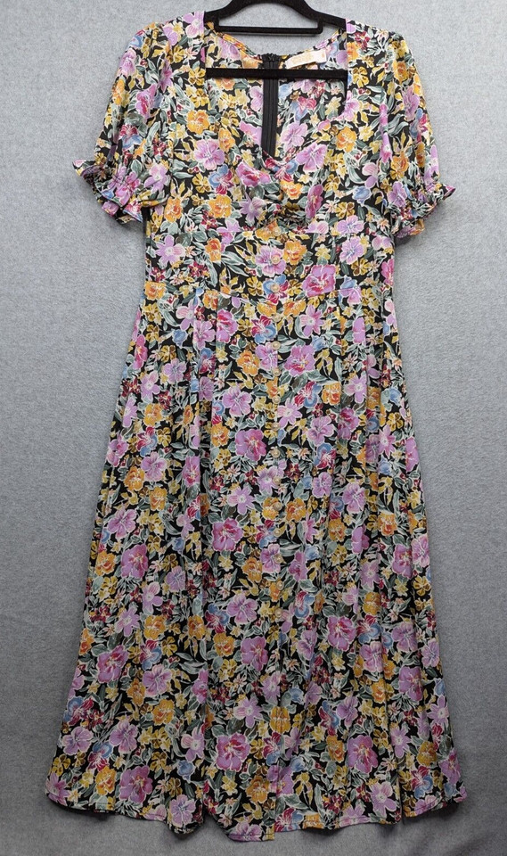 Orange Sherbet Dress Womens 8 Pink Yellow Floral Short Sleeved A Line Occasion