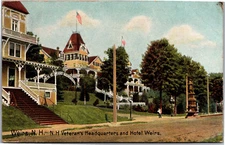 NH Veteran's Headquarters, Hotel Weirs, Weirs NH Vintage c1909 Postcard G24