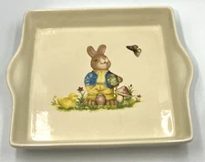 Effetti d' Arte Square Appetizer Plate Easter Bunny Rabbit Handmade 8.75" Italy