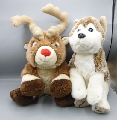 2er Set Lappland UK Kiel Arka Husky Hund & Rudolph Rentier weiche Plüschtiere 12 Zoll