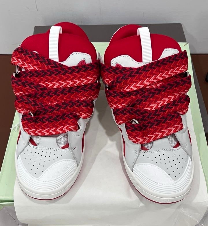 Lanvin Men’s Red/White Low Top Lace-Up Athletic Sneakers Rubber Outsole NIB