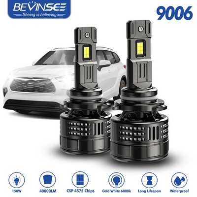 Bevinsee 9006 HB4 LED Headlight Bulbs Hi/Low Beam Light 40000LM 150W High Power