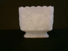 vtg white milk glass square grape harvest pattern footed planter/candy dish