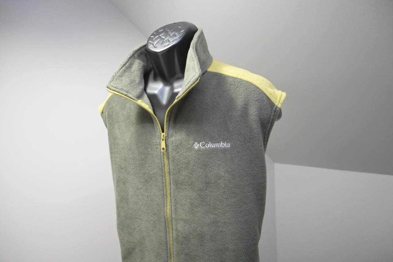 Columbia Fleece Vest Green Full Zip Camp Sweater Hiking Trek Mens Sz XL