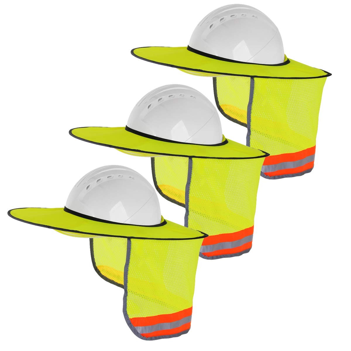 3 Pack Hard Hat Sunshield - Upgrade Full Brim Neck Large, 3Packs Yellow