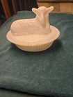 VINTAGE MILK GLASS LAMB ON NEST Westmoreland OR Boyd OR ????