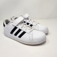 Adidas Grand Court 2.0 El Sneakers Big Kid Size 6 White Black Elastic Laces