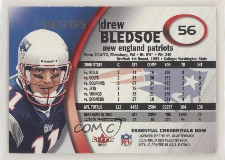 2001 Fleer E-X Essential Credentials /299 Drew Bledsoe #56 - Image 2 of 2