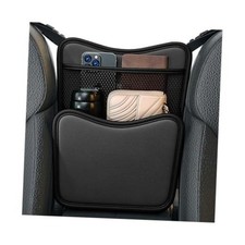 Car Purse Holder Between Seats, Nappa Leather Front Seat Storage Bag with Black
