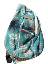 KAVU Rope Bag Sling Backpack Teal Pineapple Print Canvas Crossbody
