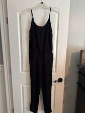 H M Black Solid Strappy Scoop Neck Sleeveless Zip Jumpsuit Women s 8