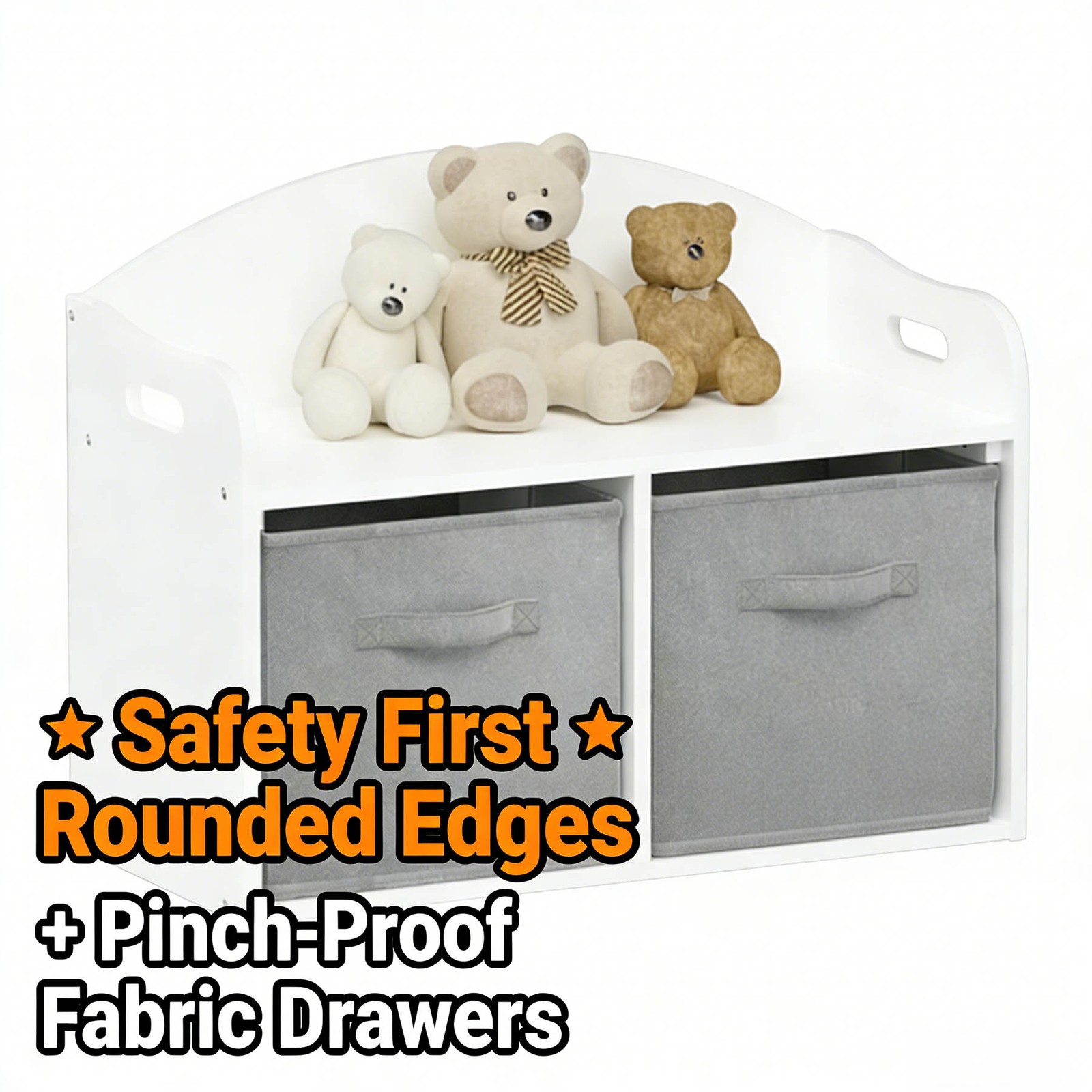 Wooden Bench with Foldable Fabric Drawers Toy Storage Cabinet Organizer