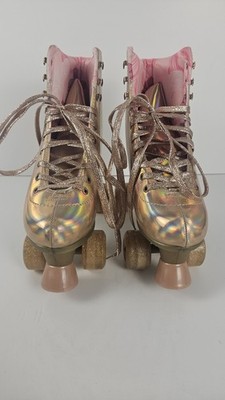 JajaHoho Holographic Roller Skates Double-Row Four Wheels Rainbow Womens Size 7