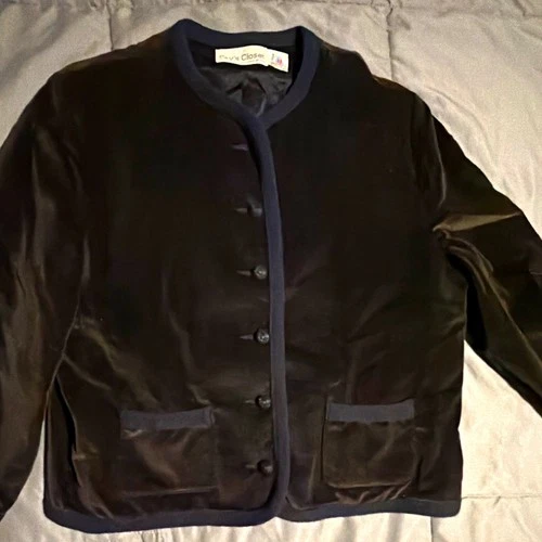 Fay's Closet Women’s Vintage Black Velvet Button Front Lined Jacket  Sz 14 - product listing photo