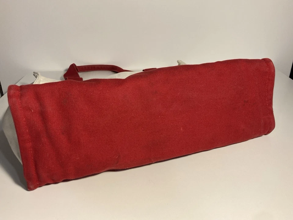 Bolso de Playa Eddie Bauer 100% Algodón Lona Rojo Top Abierto Vacaciones al Aire Libre Foto 4 de 4