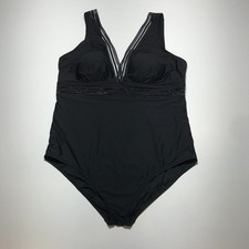 NWT DACI Mesh Lace Trimmed V-Neck Longline One Piece Swimsuit Black Size 2X Plus