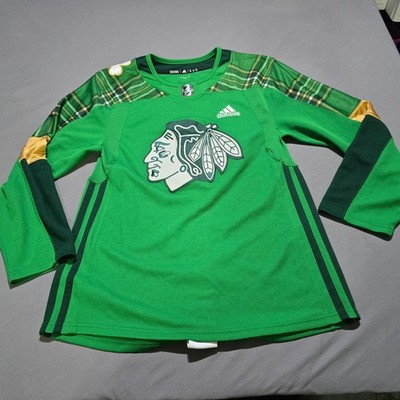 Adidas Chicago Blackhawks Hockey Jersey Mens 42 Green St Patricks Day Plaid NHL
