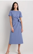 Quince Dress Womens S Washed Blue Side Tie Wrap Midi S/S stretch cotton Jersey