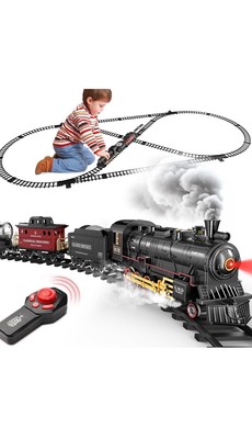 Remote Control Big Scale Steam Train Set with Sound & Light Freight Cars