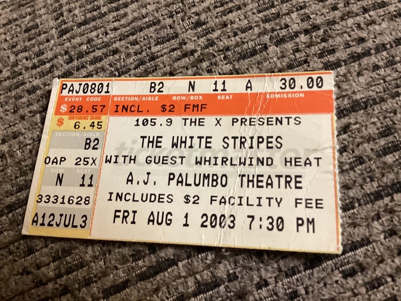 Ticket Stub - THE WHITE STRIPES - 1 AUG 2003 - A.J. PALUMBO THEATRE - PITTSBURGH