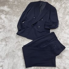 Issey Miyake wool gabardine double-breasted two-pleat suit set size L navy