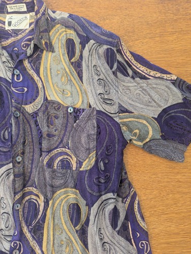 Goouch camicia con bottoni uomo taglia XL viola paisley astratta forte discoteca vintage - Foto 4 di 16